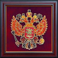 Панно из янтаря «Герб Российской Федерации» 35×35 см