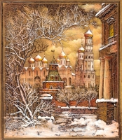 Гравюра «Московский дворик. Зима» малая