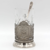 Подстаканник «ФСБ» никелированный с чернением со стаканом и ложкой