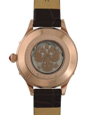 Часы женские механические скелетон «Президент» с гербом РФ розовое золото
