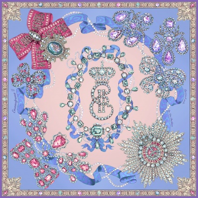 Платок «Драгоценности Екатерины Великой» с ручной подшивкой