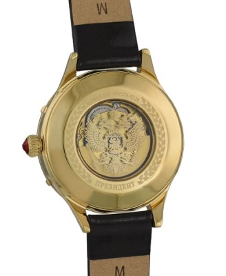 Часы женские механические скелетон «Президент» с гербом РФ желтое золото