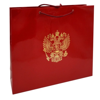 Пакет подарочный «Герб РФ» глянцевый 42х36 цвет бордовый