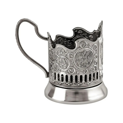 Набор для чая «Герб РФ» никелированный с чернением с ложкой