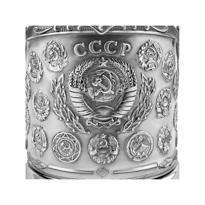 Подстаканник «СССР — 15 республик» никелированный с чернением со стаканом