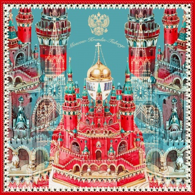 Платок «Кремль. Москва. Фаберже» с ручной подшивкой