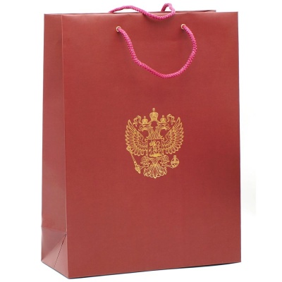 Пакет подарочный «Герб РФ» матовый 30×40 цвет бордовый