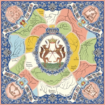 Платок «Карты Ремезова» ручная подшивка