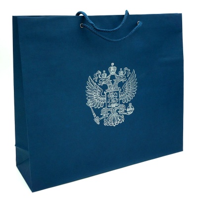 Пакет подарочный «Герб РФ» матовый 42х36 цвет синий